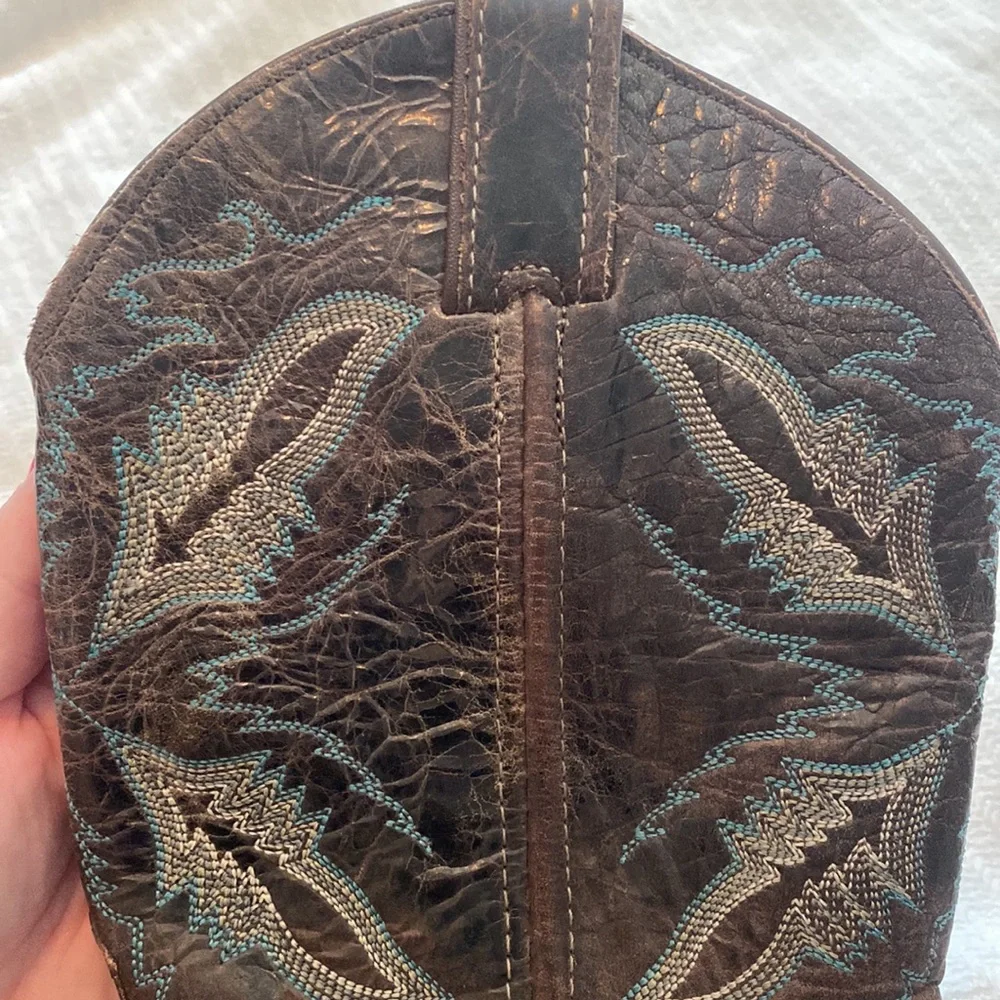 Justin’s dark brown cowboy boots stitching white blue teal matte and shiny - Picture 7 of 7